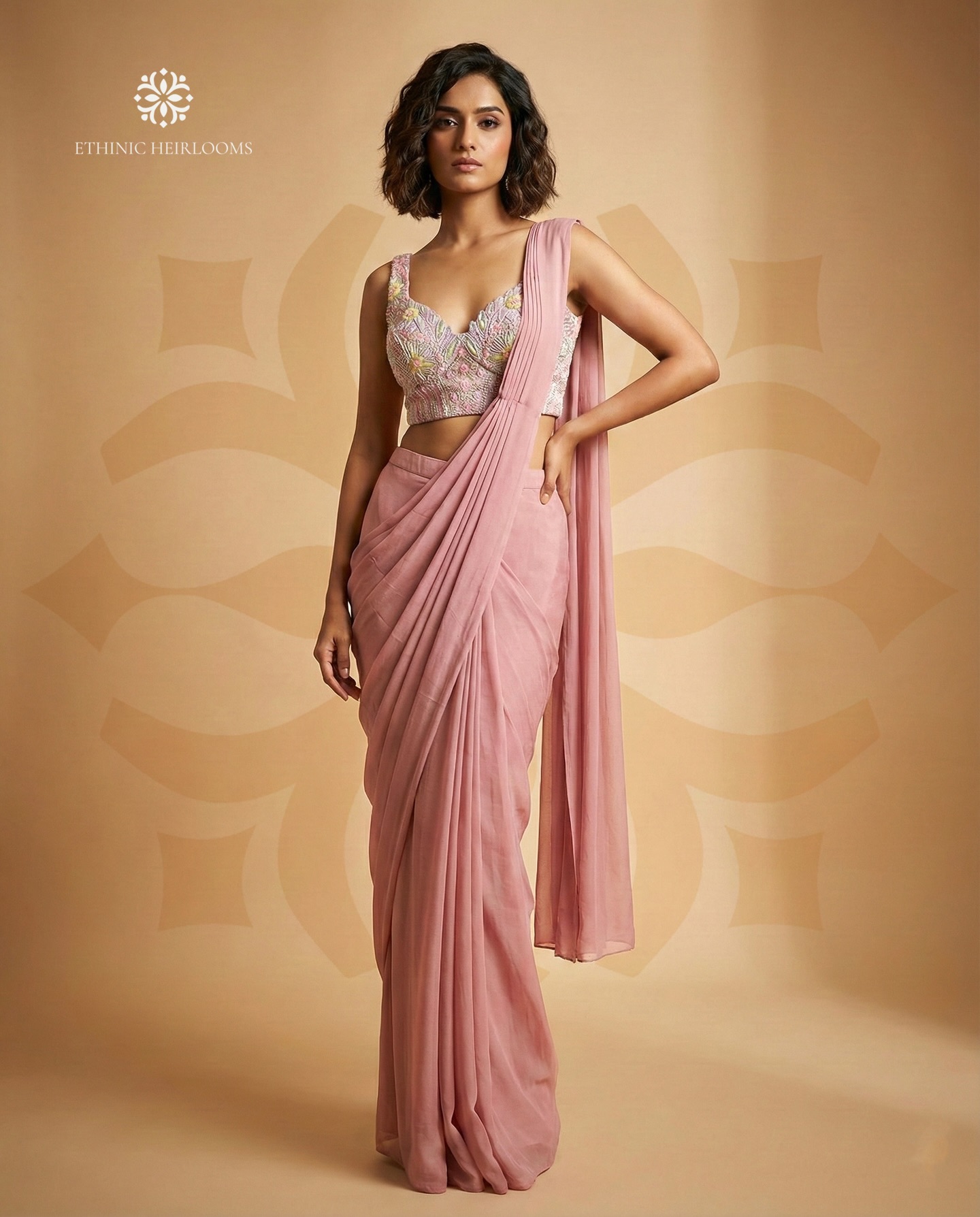 Dusty-rose saree