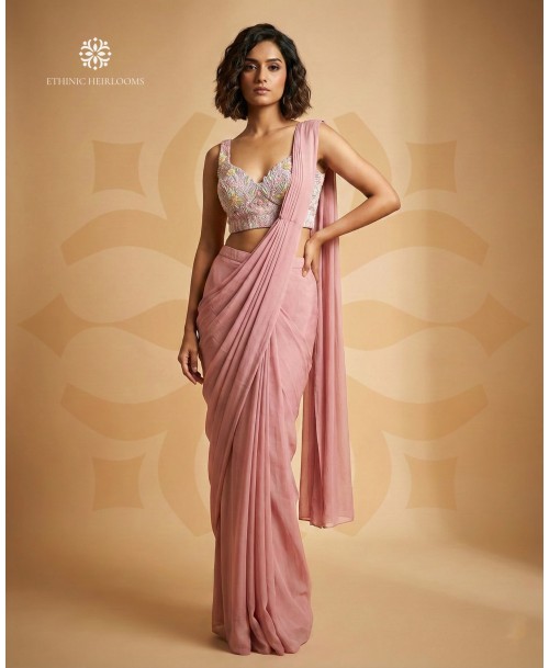 Dusty-rose saree