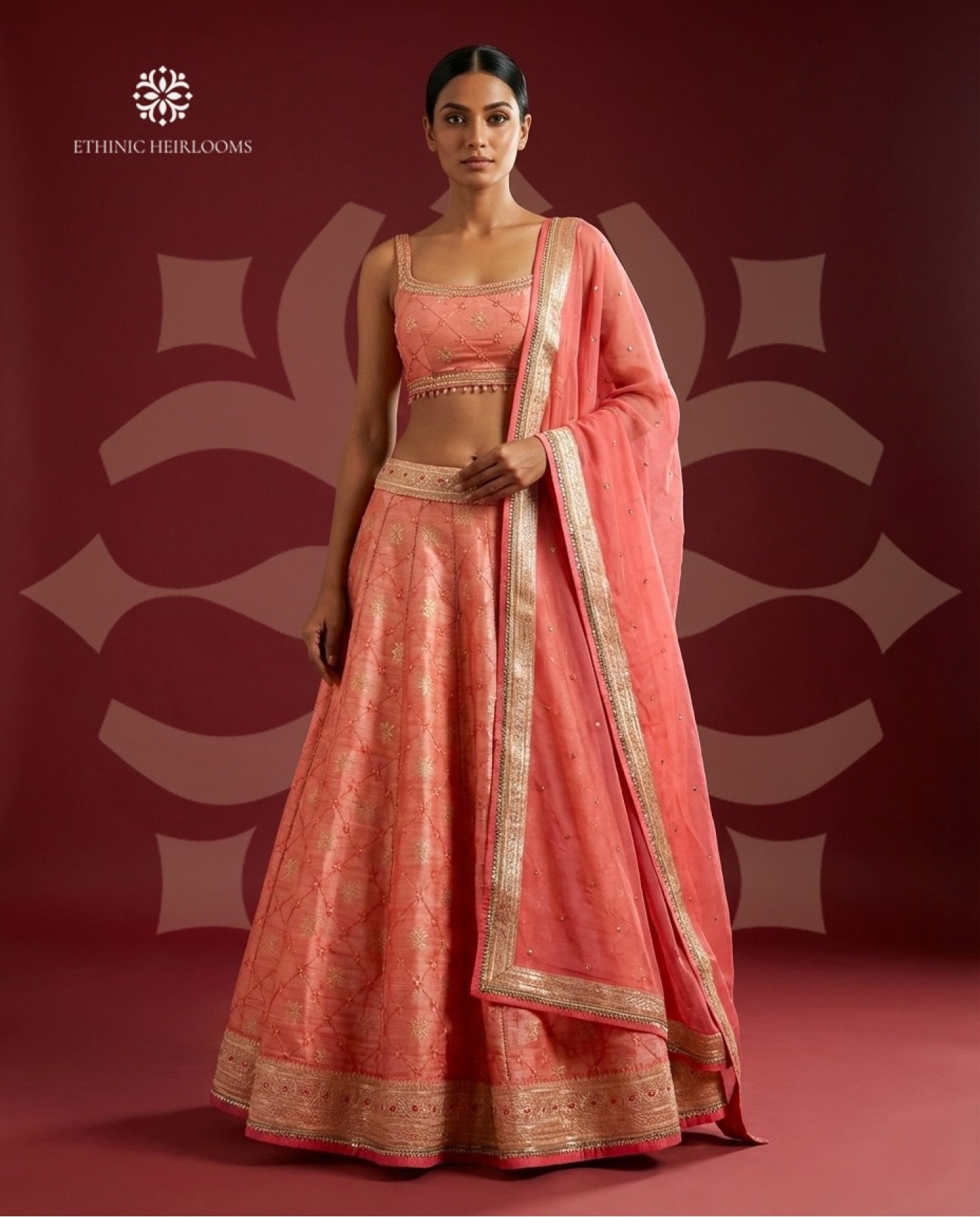 coral peach-Lehenga