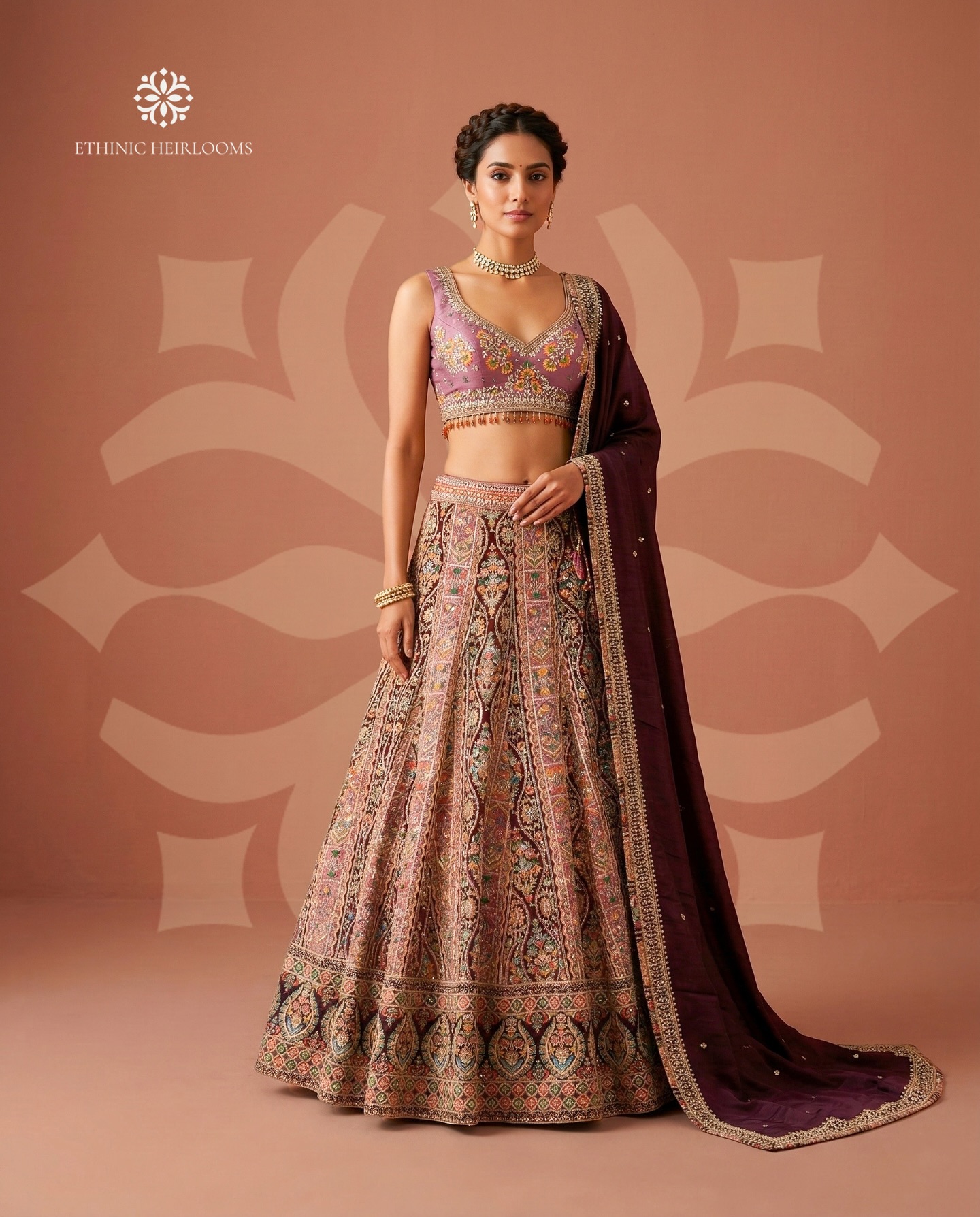 lehenga in rich wine